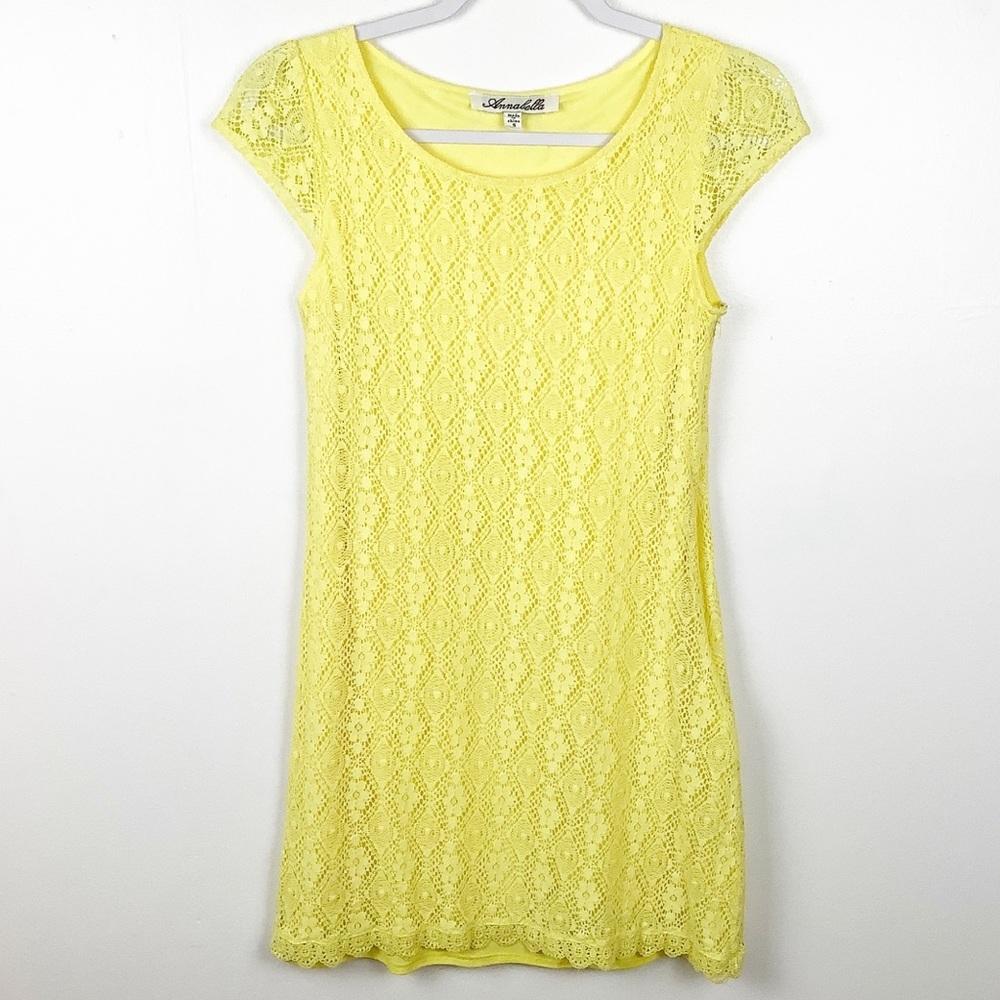 Annabella Women Size Small Yellow Lace Cotton Blend Side Zip Lined Dress